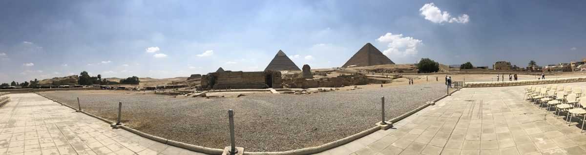 A panoramic view of the Pyramids of Giza